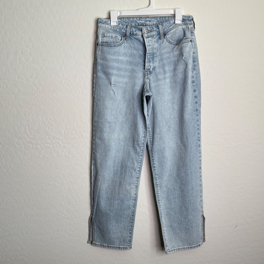 Old Navy Womens Cotton OG Loose Jeans 10 Light Blue NWT High Rise Distressed